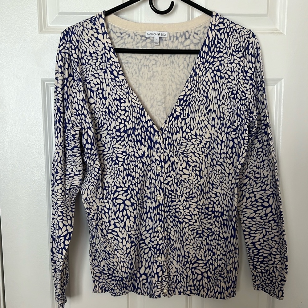 Fashion Bug Purple and Cream Geometric Cardigan Sweater, Women Large